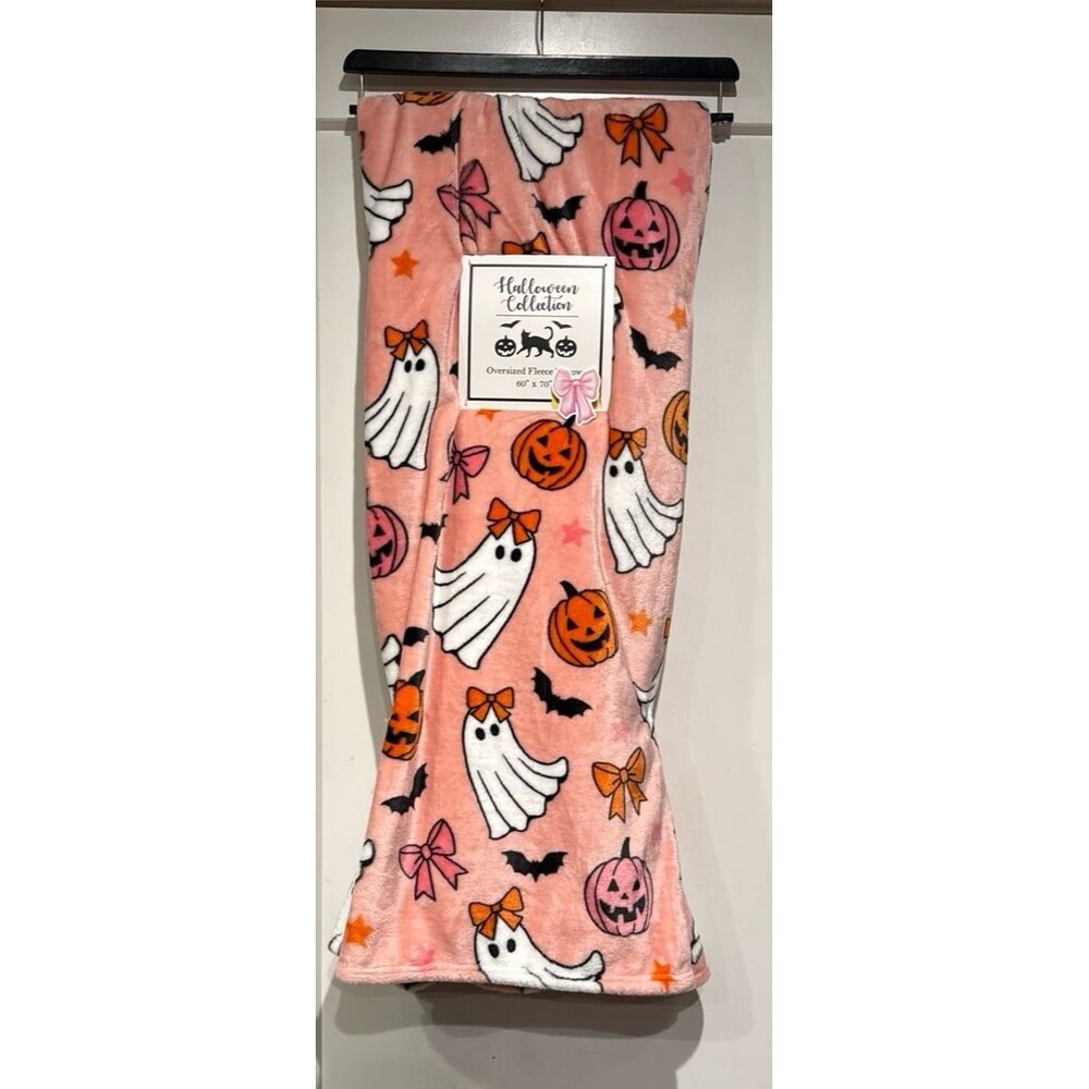 Halloween Bow Ghost Oversized Fleece  Throw Blanket